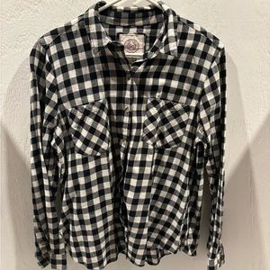 SO black and white plaid button-down women’s shirt.